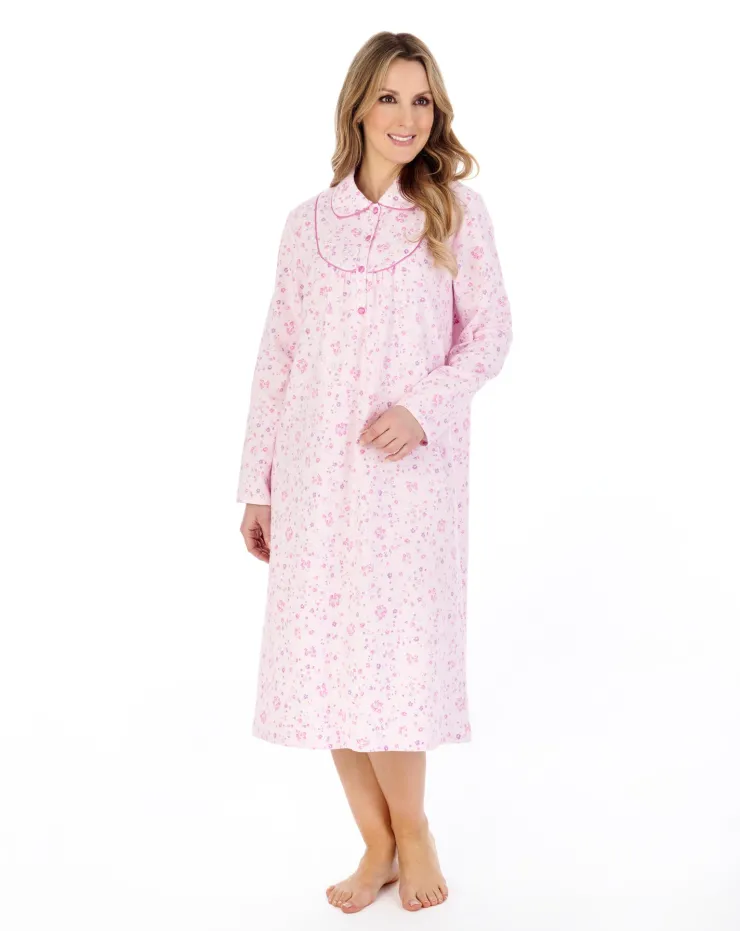 Floral Printed Luxury Flannel 45" Woven Nightdress ND04211