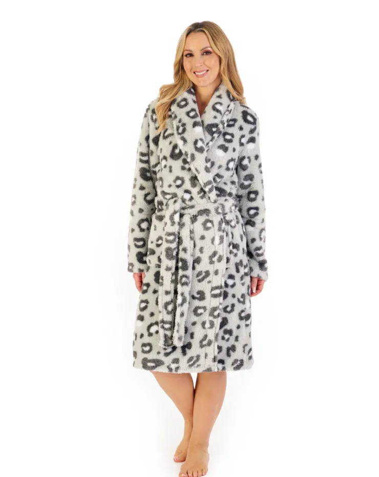 Leopard Printed Fleece 41" Shawl Collar Wrap HC06335