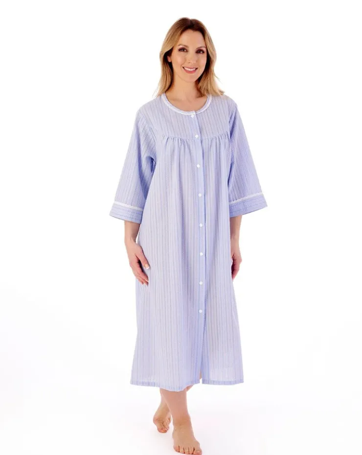 Classic Stripe Seersucker 45" Popper Woven Housecoat HC01227