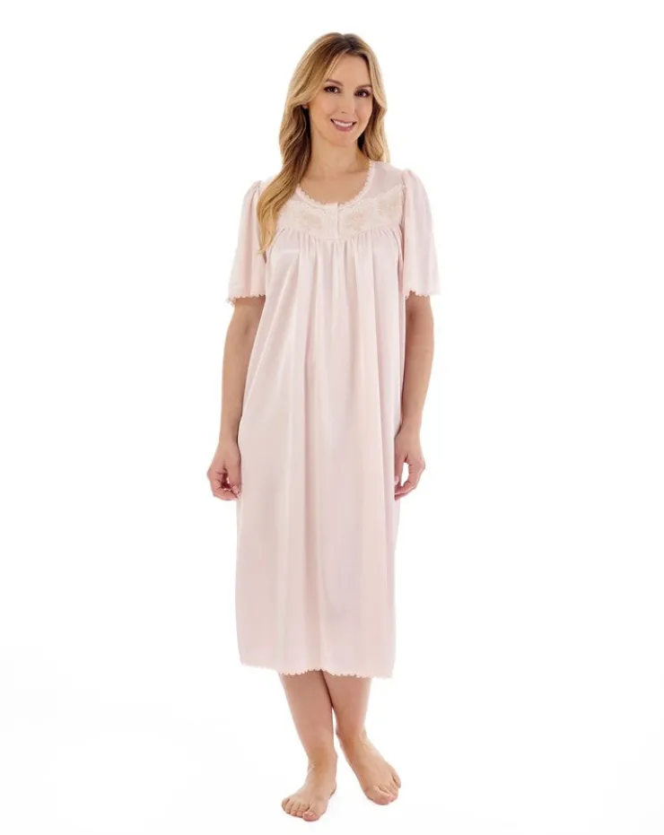 Knitted Satin Embroidered Trim 45" Nightdress ND55401