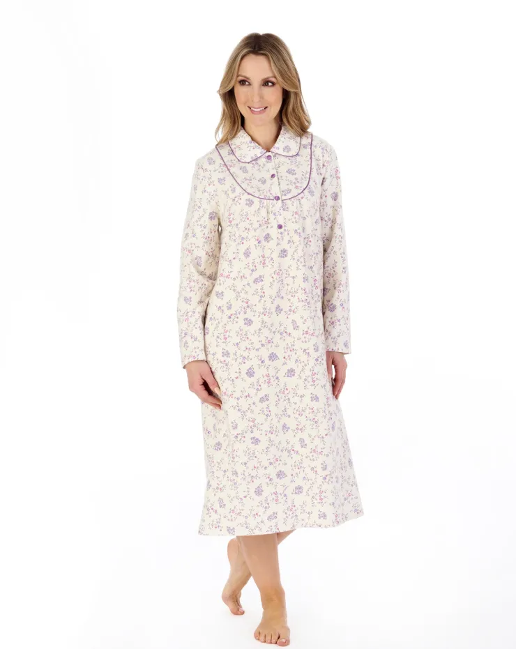 Floral Printed Luxury Flannel 45" Woven Nightdress ND04211