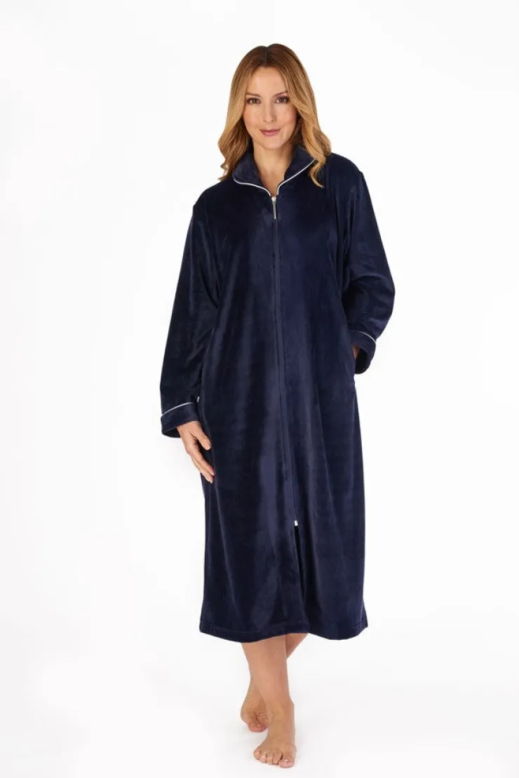 Luxury Solid Colour Velvet 46" Zip Through Housecoat GL4720