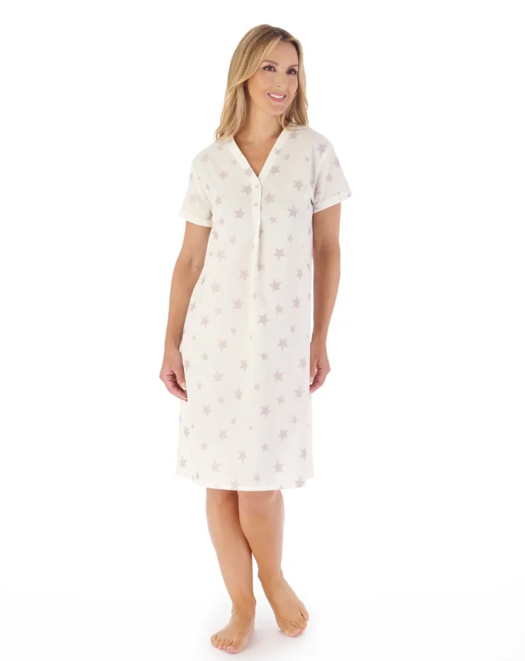 Star Print Jacquard Dobby Dot 40" Woven Nightdress ND03246