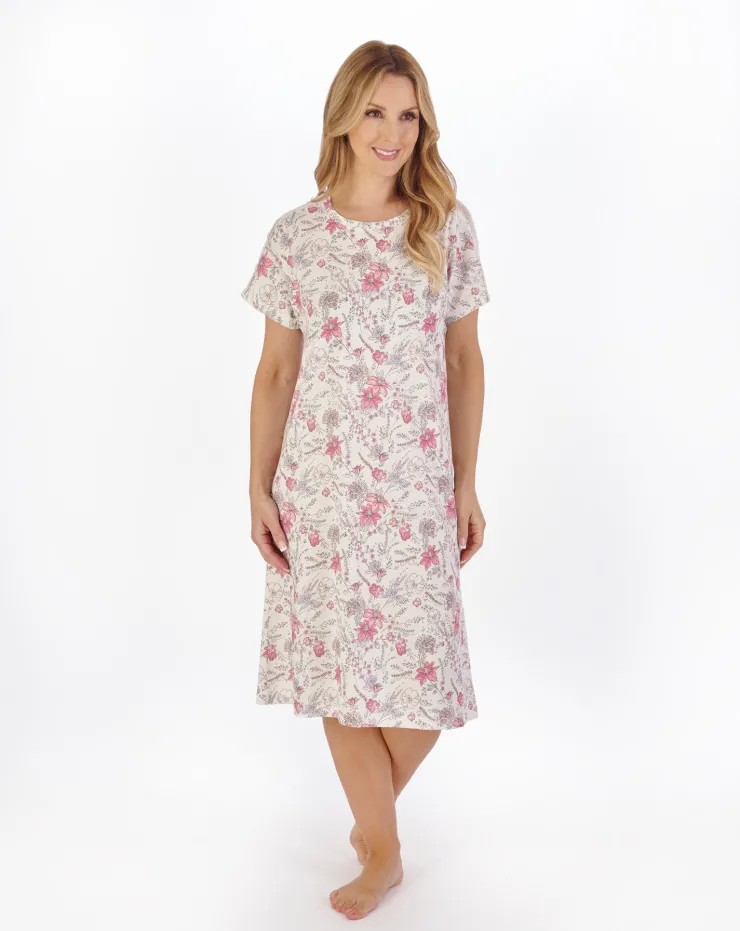 Sketch Floral Print 40" Jersey Nightdress ND05116