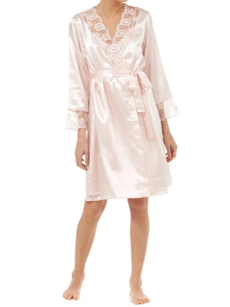 Satin 34" Chemise & Wrap Set With Deep Lace GL6745