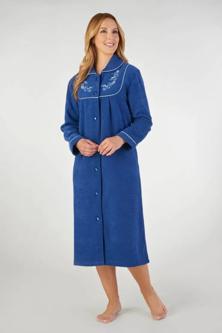 Embroidered Boucle Fleece 45" Button Through Housecoat HC2326