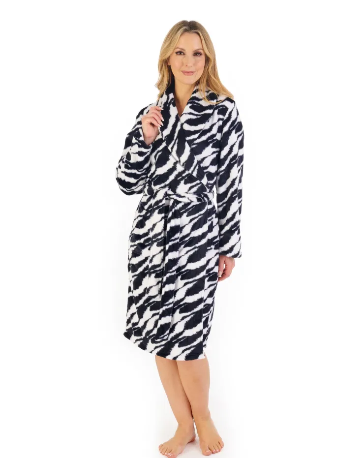 Zebra Printed Fleece 41" Shawl Collar Wrap HC06335