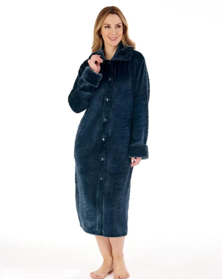 Zebra Inspired Print Faux Fur 46" Button Through Housecoat HC88336