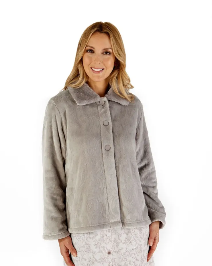 Patterned Faux Fur Collar 24" Button Through Bedjacket BJ66335