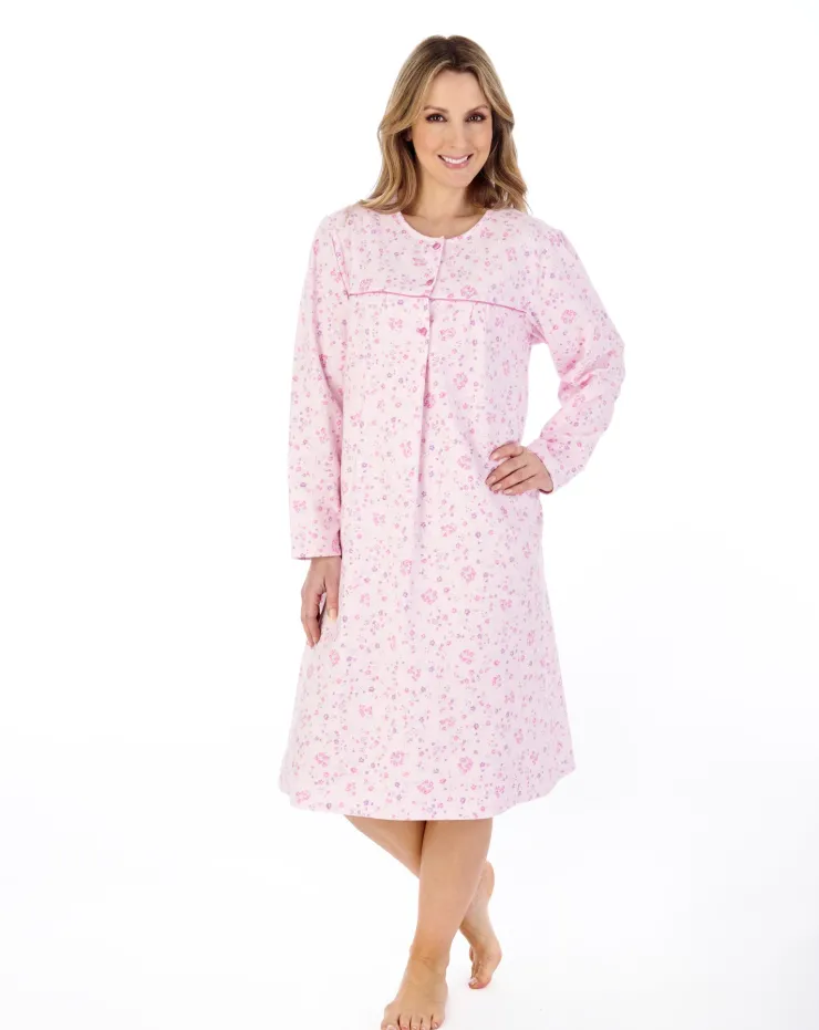 Floral Printed Luxury Flannel 43" Woven Nightdress ND04210
