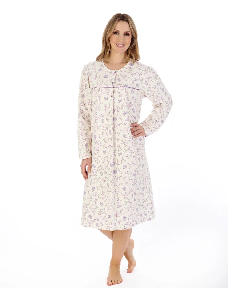 Floral Printed Luxury Flannel 43" Woven Nightdress ND04210