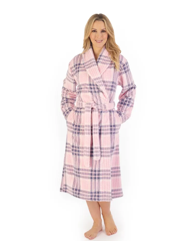 Check Print Waffle 46" Shawl Collar Wrap HC06332