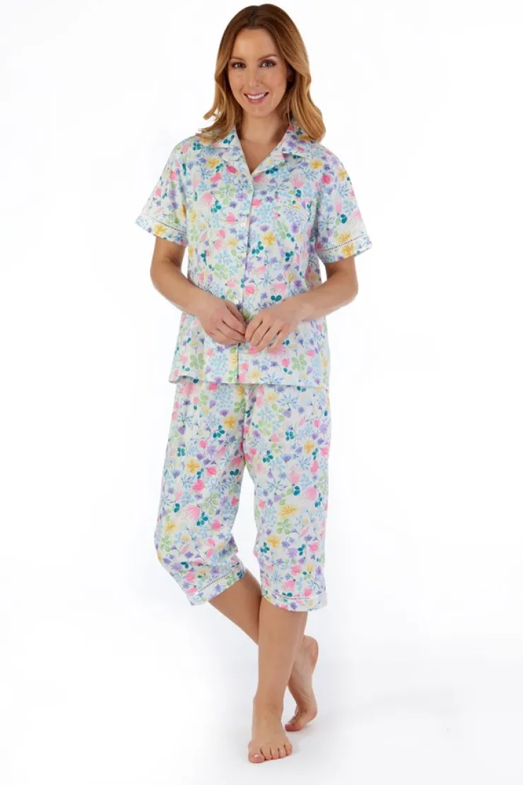 Multi Coloured Floral Tailored Woven Cropped Pyjama PJ55262