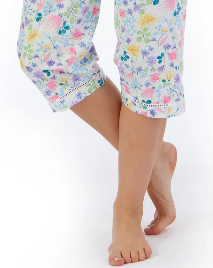 Multi Coloured Floral Tailored Woven Cropped Pyjama PJ55262