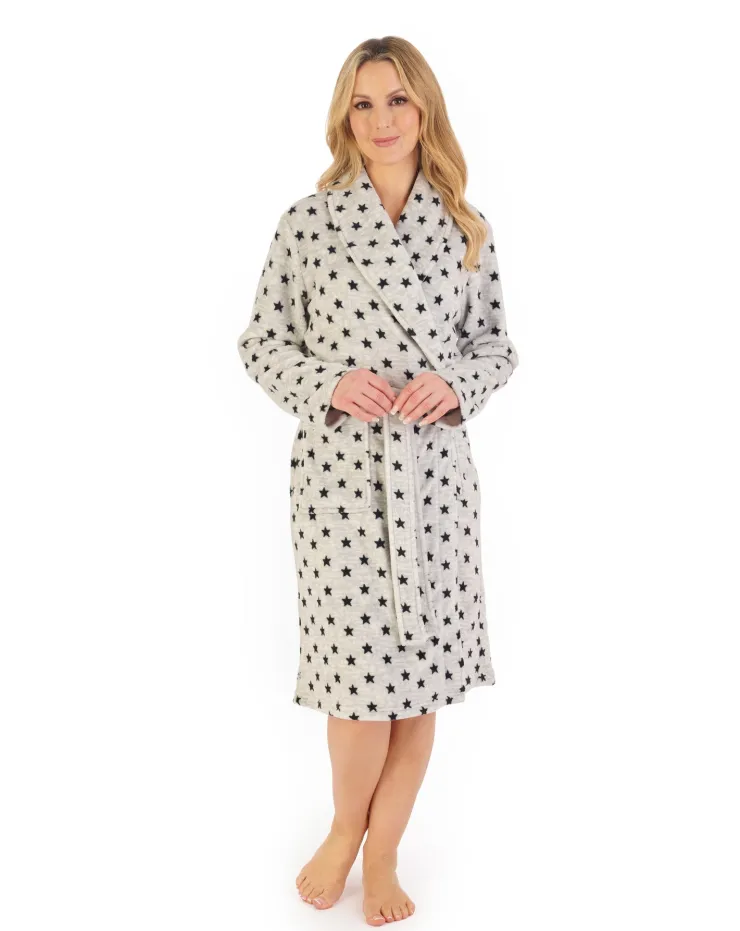 Star Printed Fleece 41" Shawl Collar Wrap HC06335