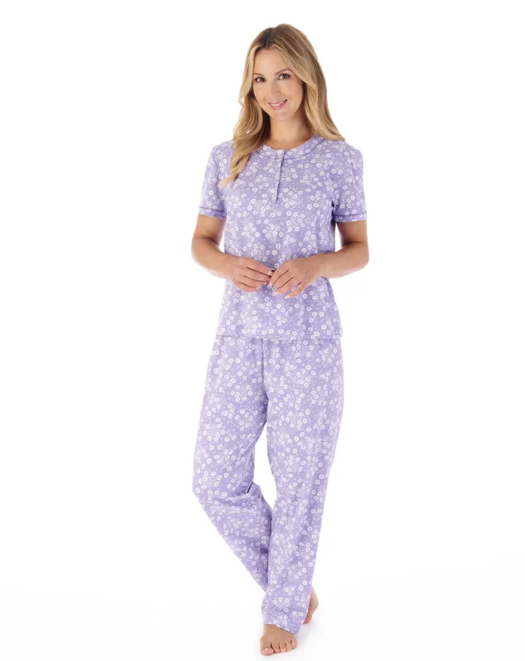 Single Colour Floral Jersey Pyjama Set PJ03162
