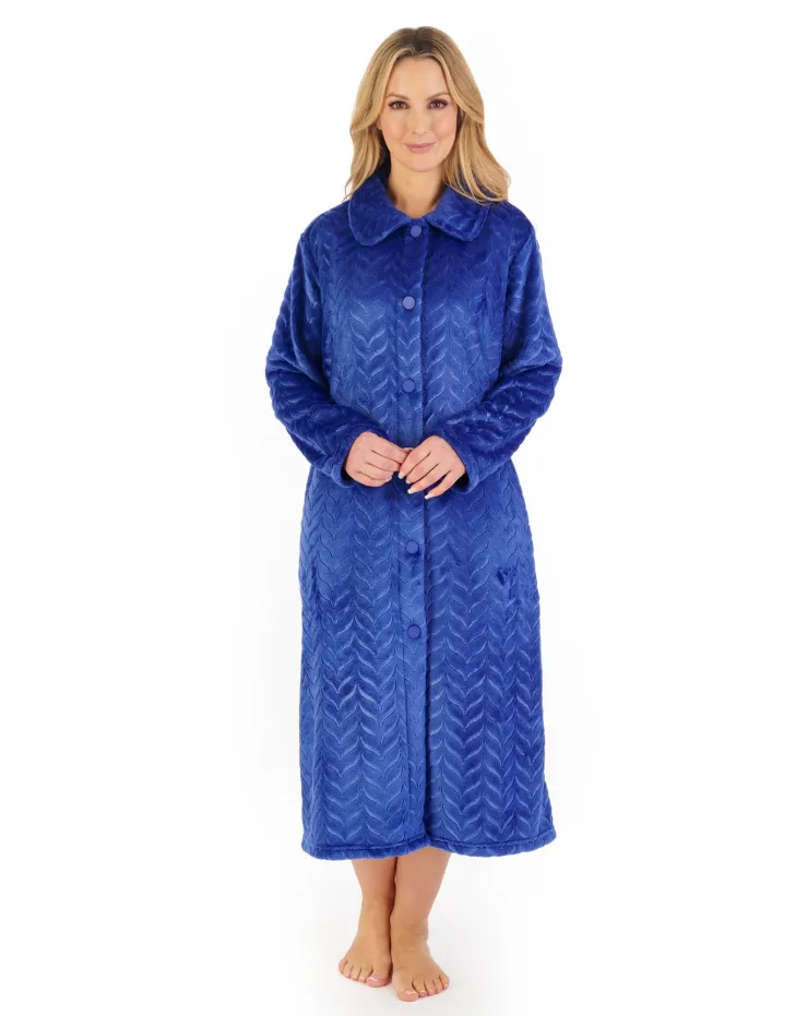 Embossed Pattern Fleece 46" Button Through Housecoat HC06316