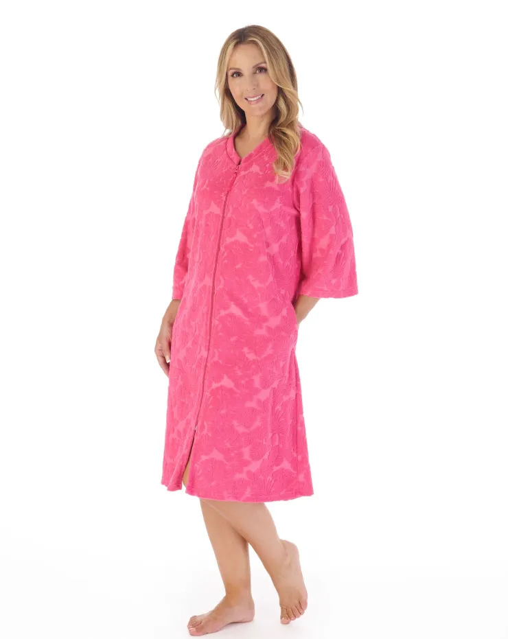 Floral Towelling 42" Zip Front Robe HC03311