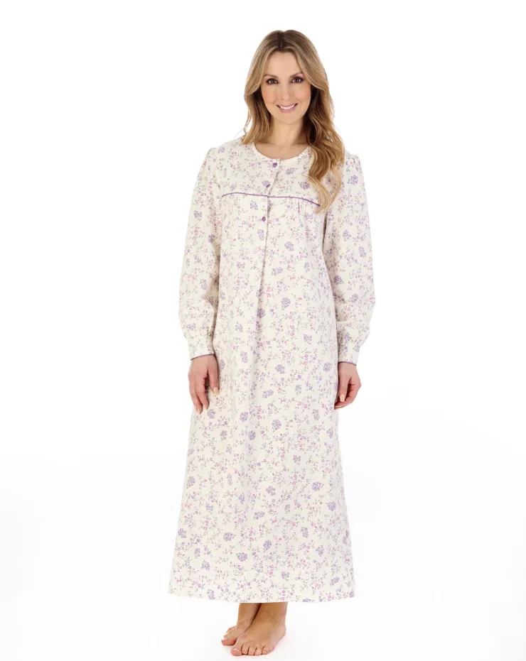 Floral Printed Luxury Flannel 51" Woven Nightdress ND04214