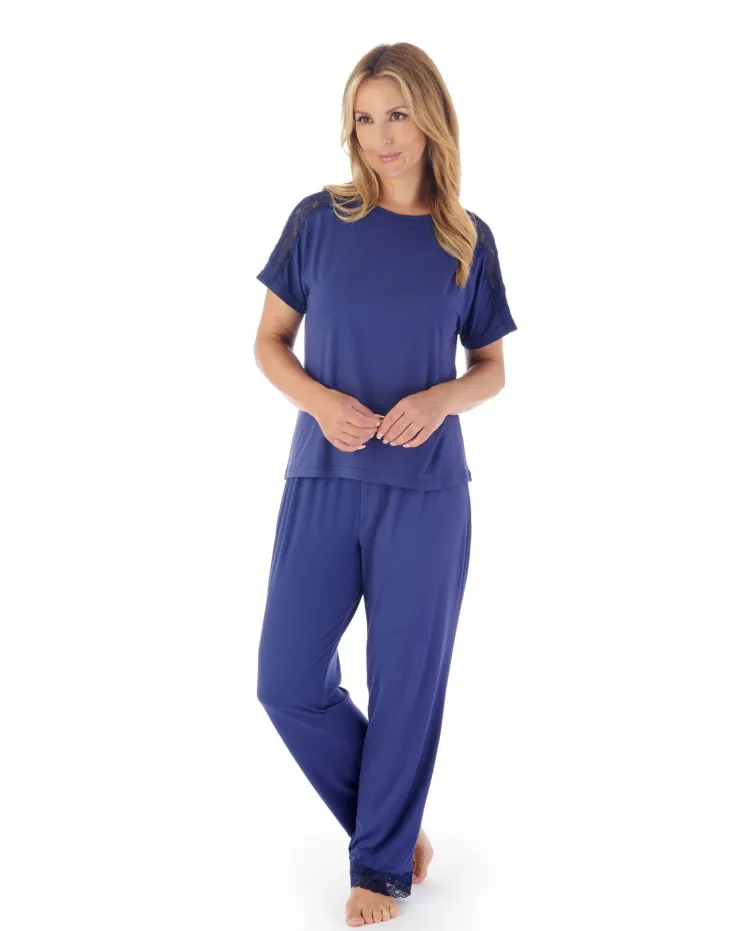 Supersoft Multi-Print and Solid Navy Pyjama Set GL03703