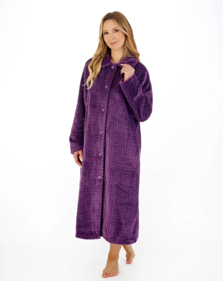 Zig-Zag Pattern Fleece 46" Button Housecoat HC02316