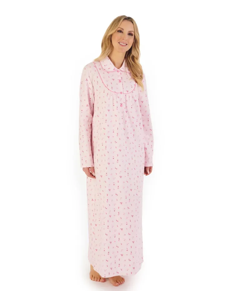 Floral Printed Luxury Flannel 51" Long Sleeve Nightdress ND06212