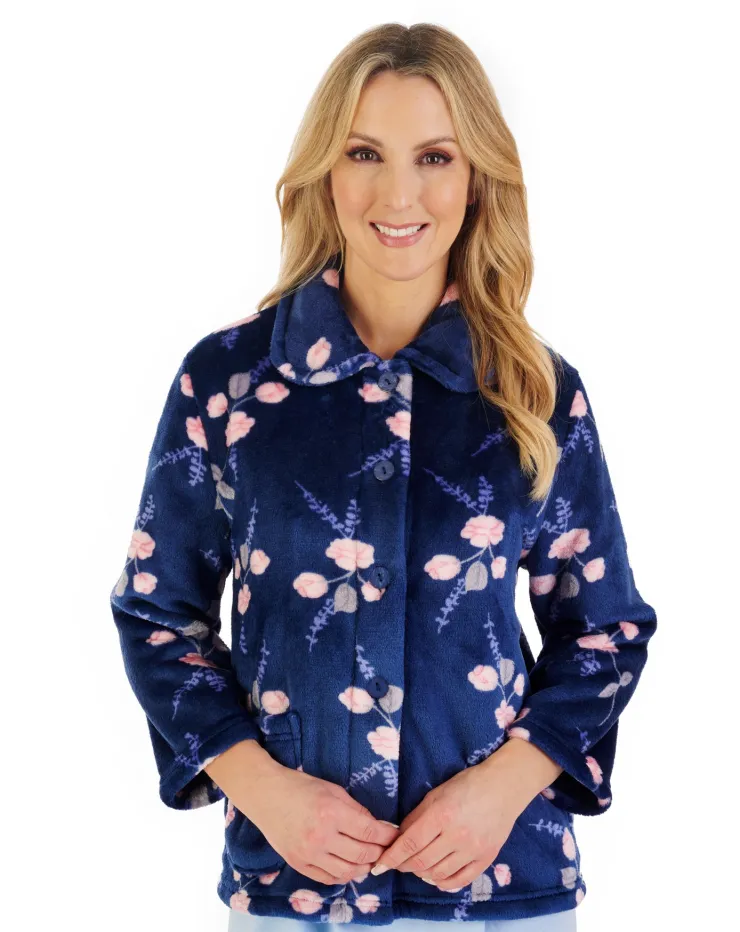 Floral Flannel Fleece Button Through Bedjacket BJ06310